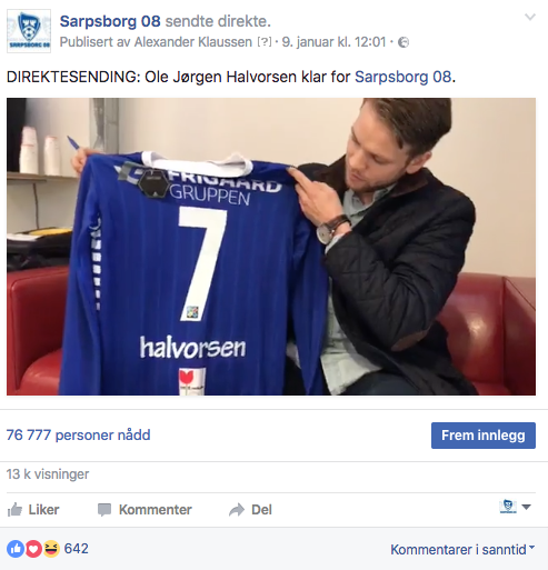 Ole Jørgen Halvorsen ble presentert som S08-spiller på Facebook Live.
